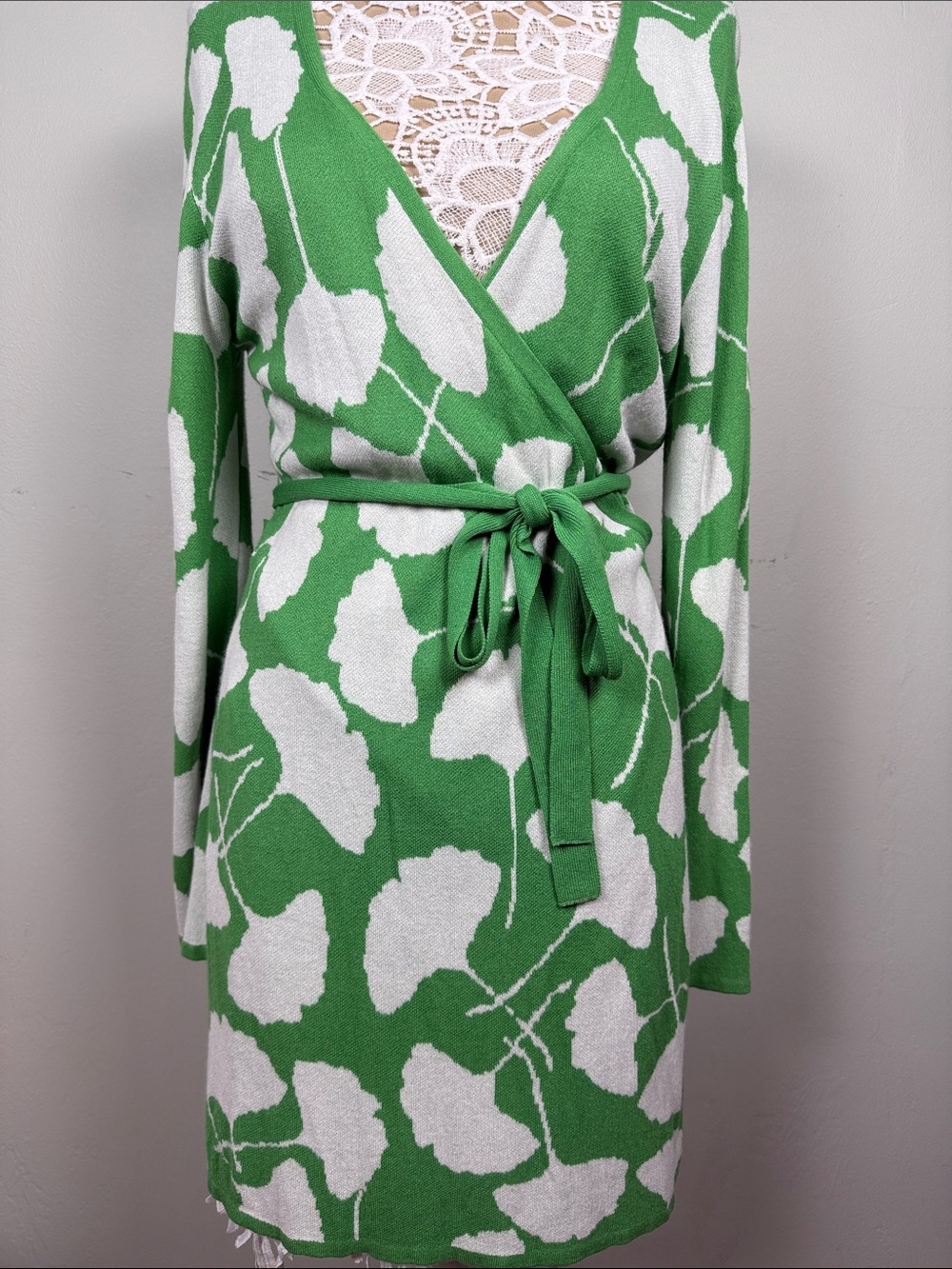 DVF x Target Ginkgo Leaf Knit Wrap Cardigan Tunic Style Dress L